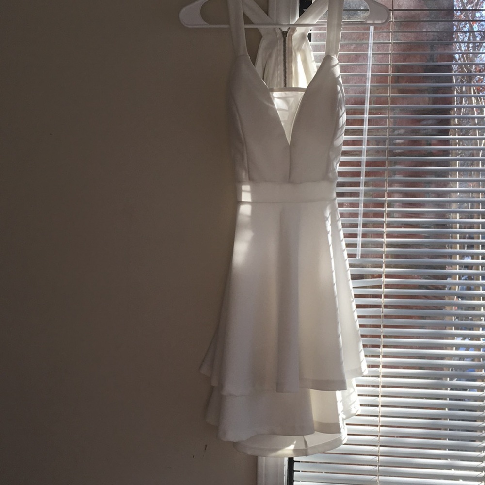 White open back mini dress